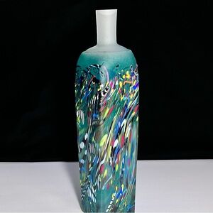 KOSTA BODA Cased Glass Bottle / BERTIL VALLIAN / Graffiti ART GLASS / 11 Inches